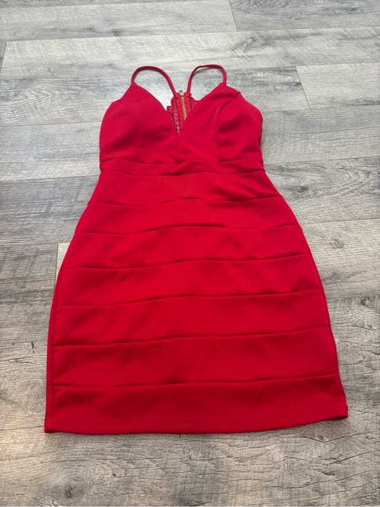 Emerald Sundae Dresses & Skirts - Emerald Sundae Red Lace V-Neck Strappy Bodycon Mini Dress Zipper Women's L